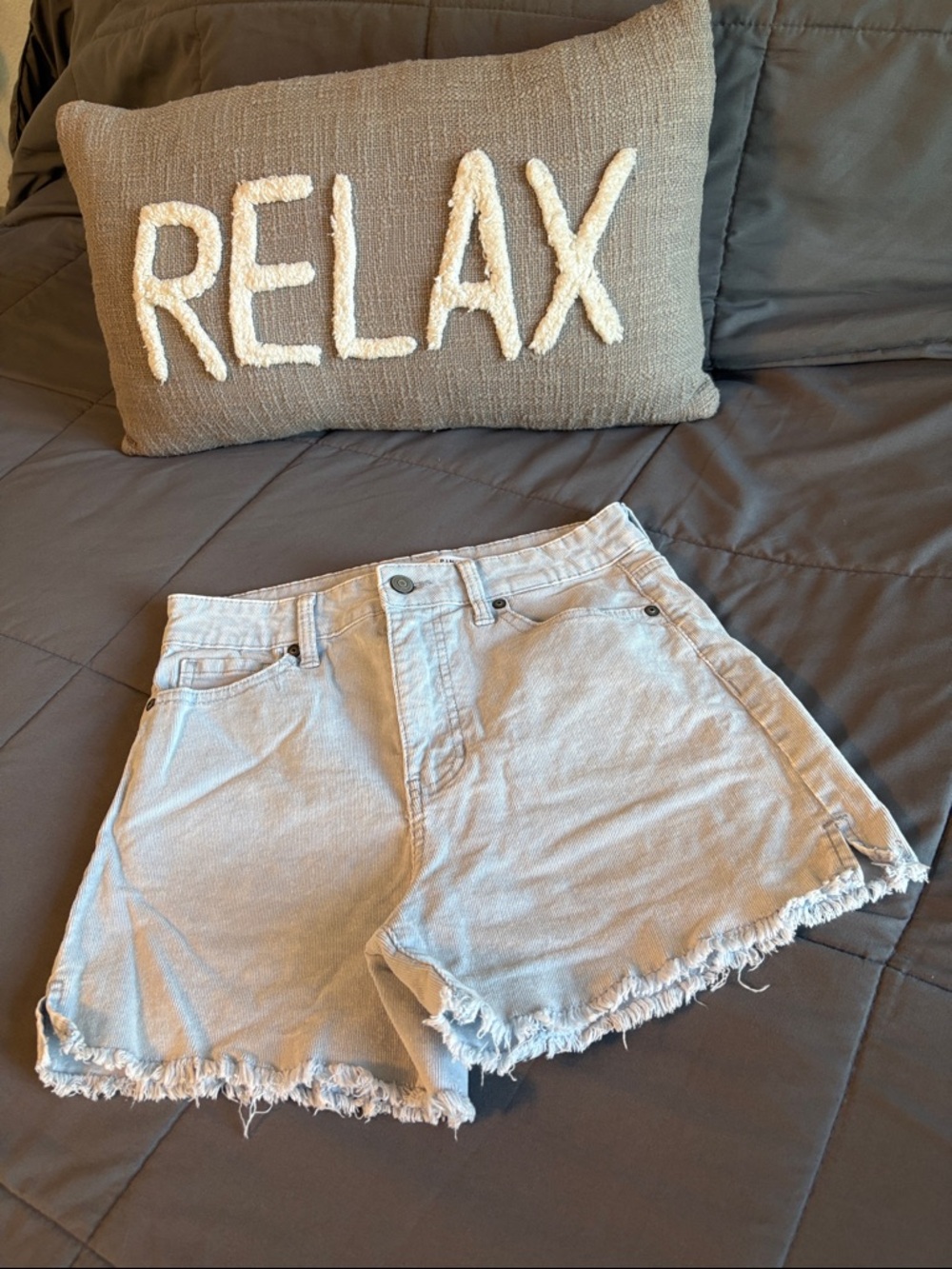 Light Blue High-Rise Cord Corduroy Shorts - Women's 5 27 New Fray Hem Spring